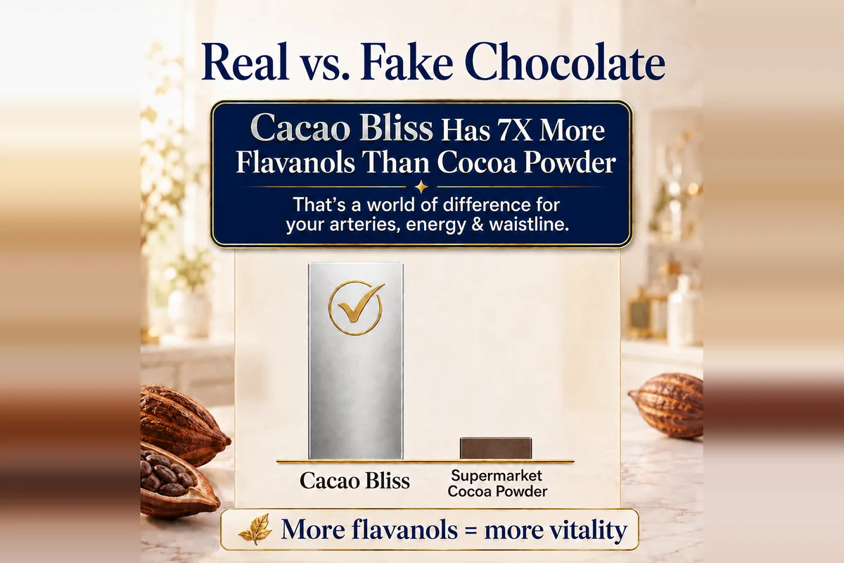 Cacao Bliss has 7x more flavanols than supermarket cocoa powder