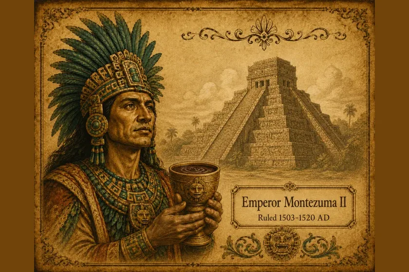 Emperor Montezuma II holding a cacao goblet