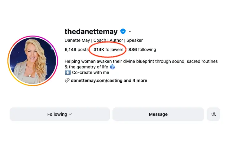 Danette May’s social profile showing 314K followers