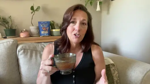 Donna L. holding a bag of Cacao Bliss