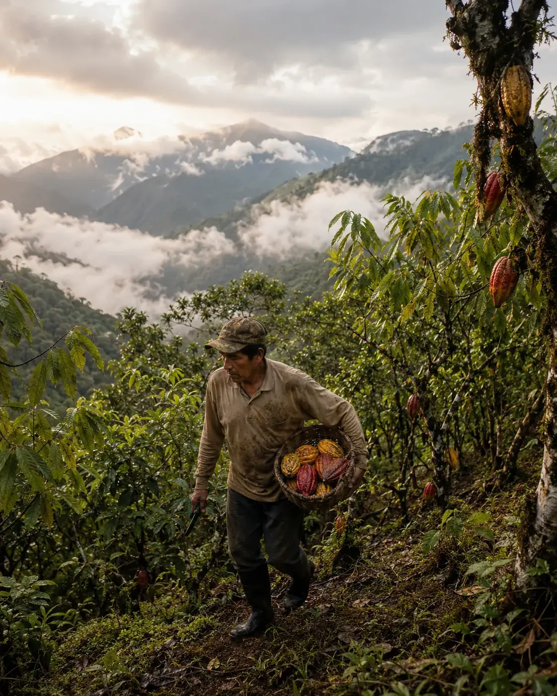 Cacao farmer on an indigenous Peruvian farm