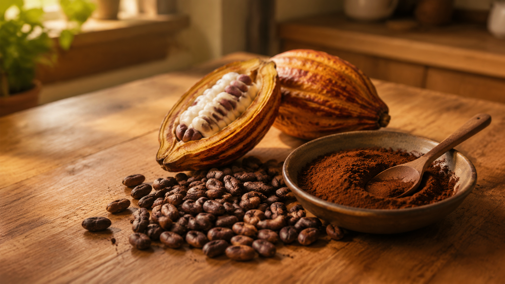 An anatomical heart sculpted entirely from cacao beans, pods and powder