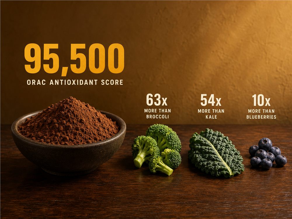 Cacao ORAC antioxidant score compared with broccoli, kale and blueberries