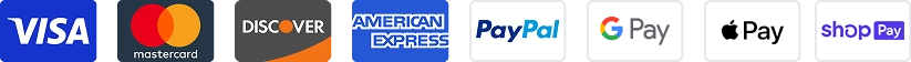 Accepted payment methods: Visa, Mastercard, Discover, American Express, PayPal, Google Pay, Apple Pay and Shop Pay
