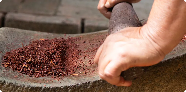 Hand grinding cacao