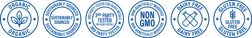FDA registered, Non-GMO, Lab Tested, Trusted, Satisfaction Guaranteed badges